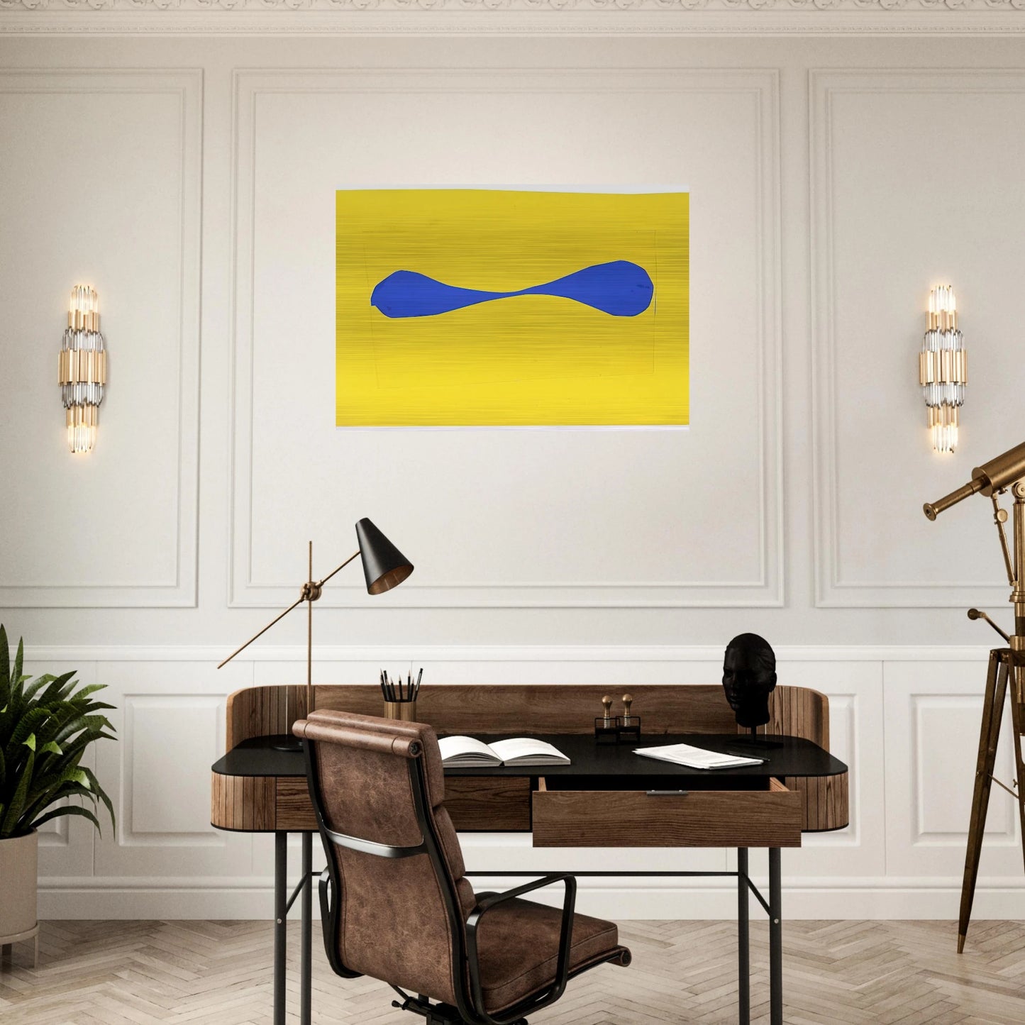 Blue Form on Yellow - Ellsworth Kelly Brushed Aluminum Print - 70x100 cm / 28x40 inches | Ellsworth Kelly Aluminum Print | Ellsworth Kelly Prints