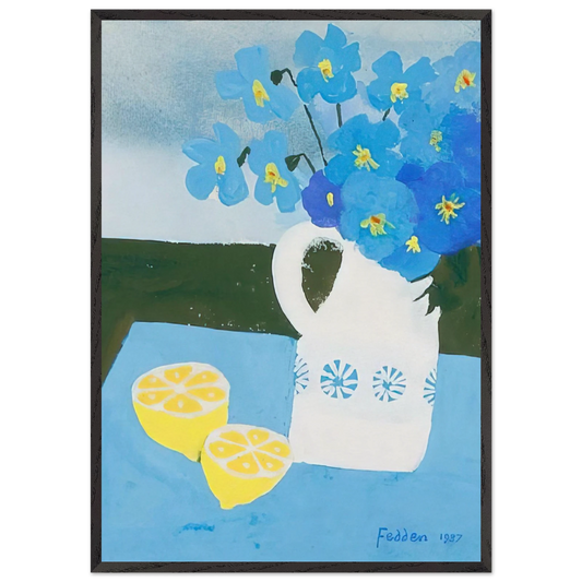 Flowers in a vase with lemon - 1987 - Mary Fedden 70x100 cm / 28x40 inches Framed Art Print – Black Wooden Frame