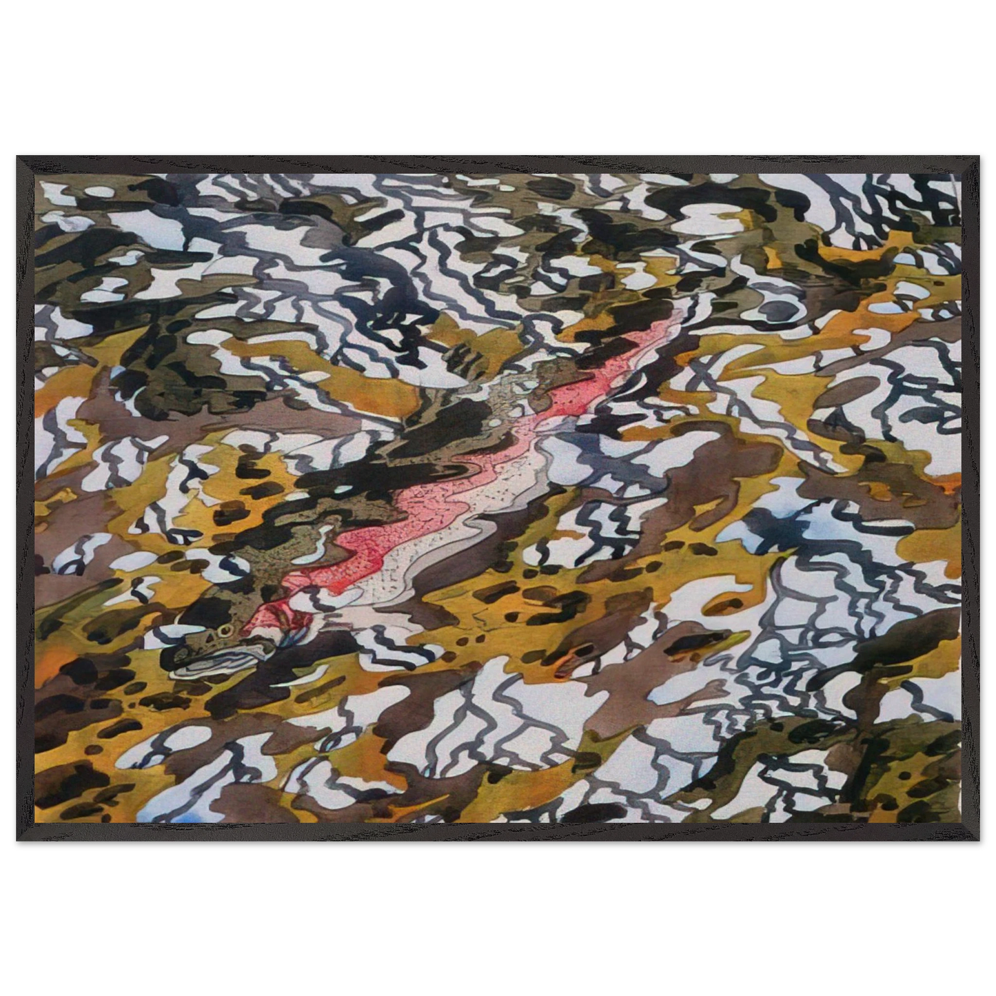 Trout and Reflected Tree - 1985 - Neil Welliver 70x100 cm / 28x40 inches Framed Art Print – Black Wooden Frame
