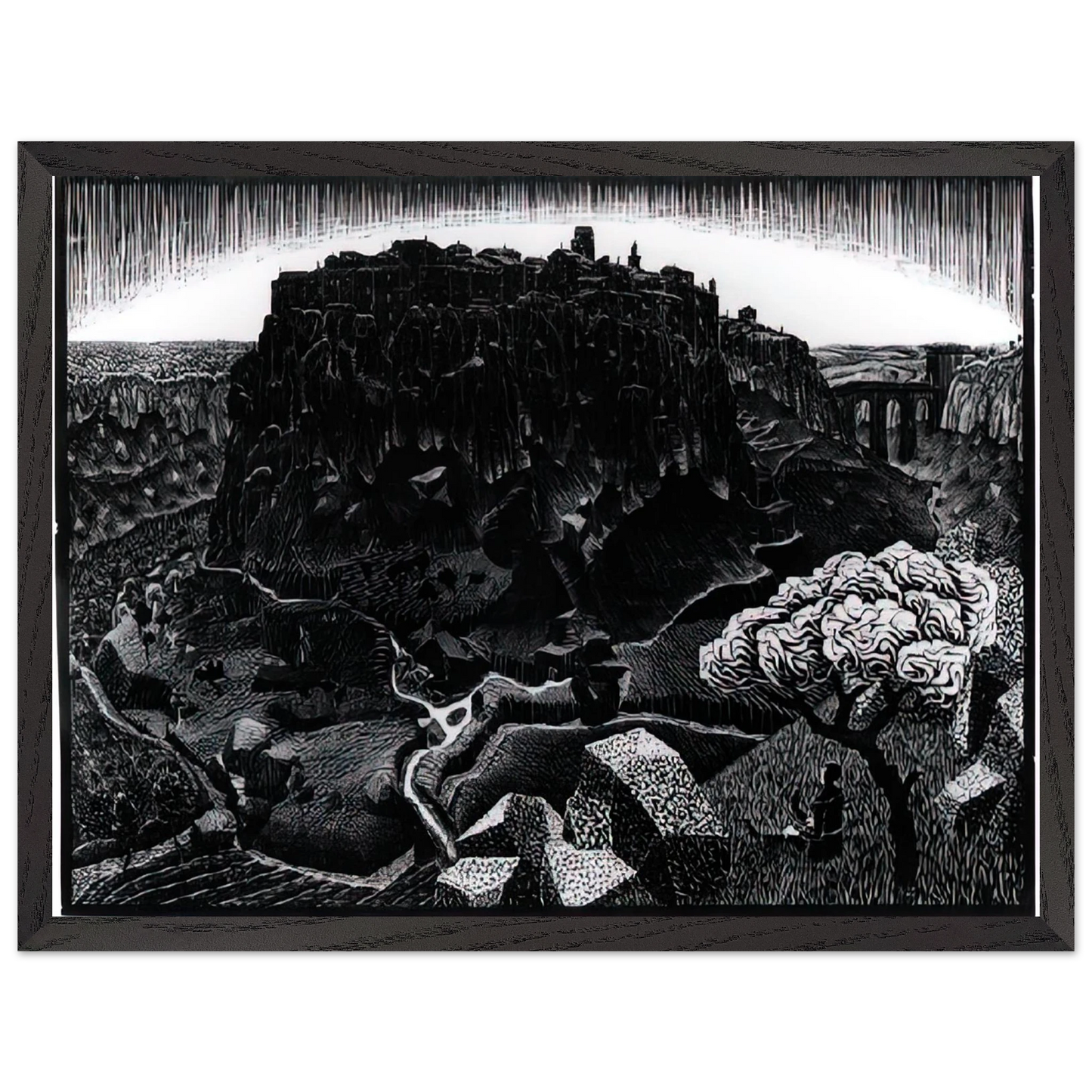 MC Escher - VITORCHIANO NEL CIMINO Wall Art - 30x40 cm / 12x16 inches - Premium Wooden Framed Poster With Fine Art Paper - White frame
