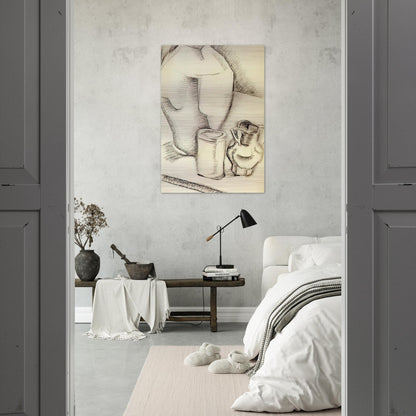 STILL LIFE WITH GOBLET - Juan Gris Brushed Aluminum Print - 70x100 cm / 28x40 inches | Juan Gris Aluminum Print | Juan Gris Prints