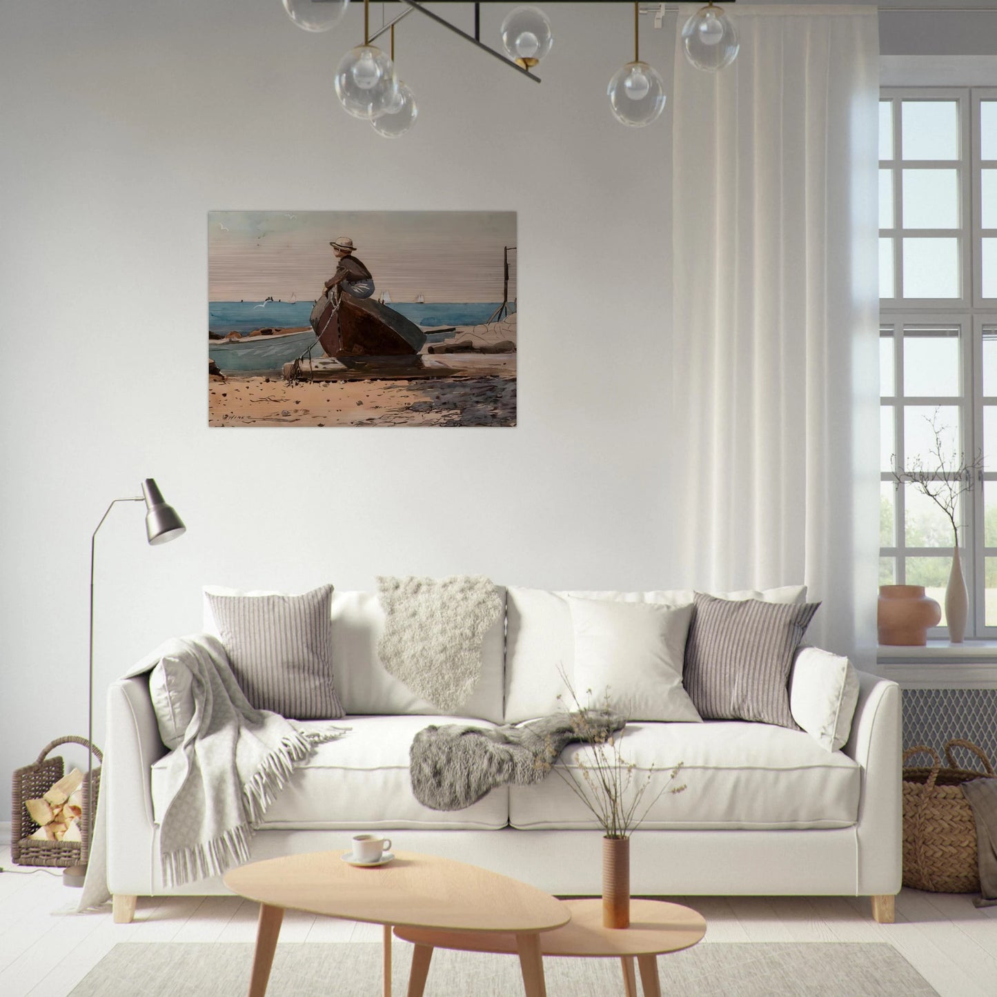 WAITING FOR DAD - Winslow Homer Brushed Aluminum Print - 70x100 cm / 28x40 inches | Winslow Homer Aluminum Print | Winslow Homer Prints