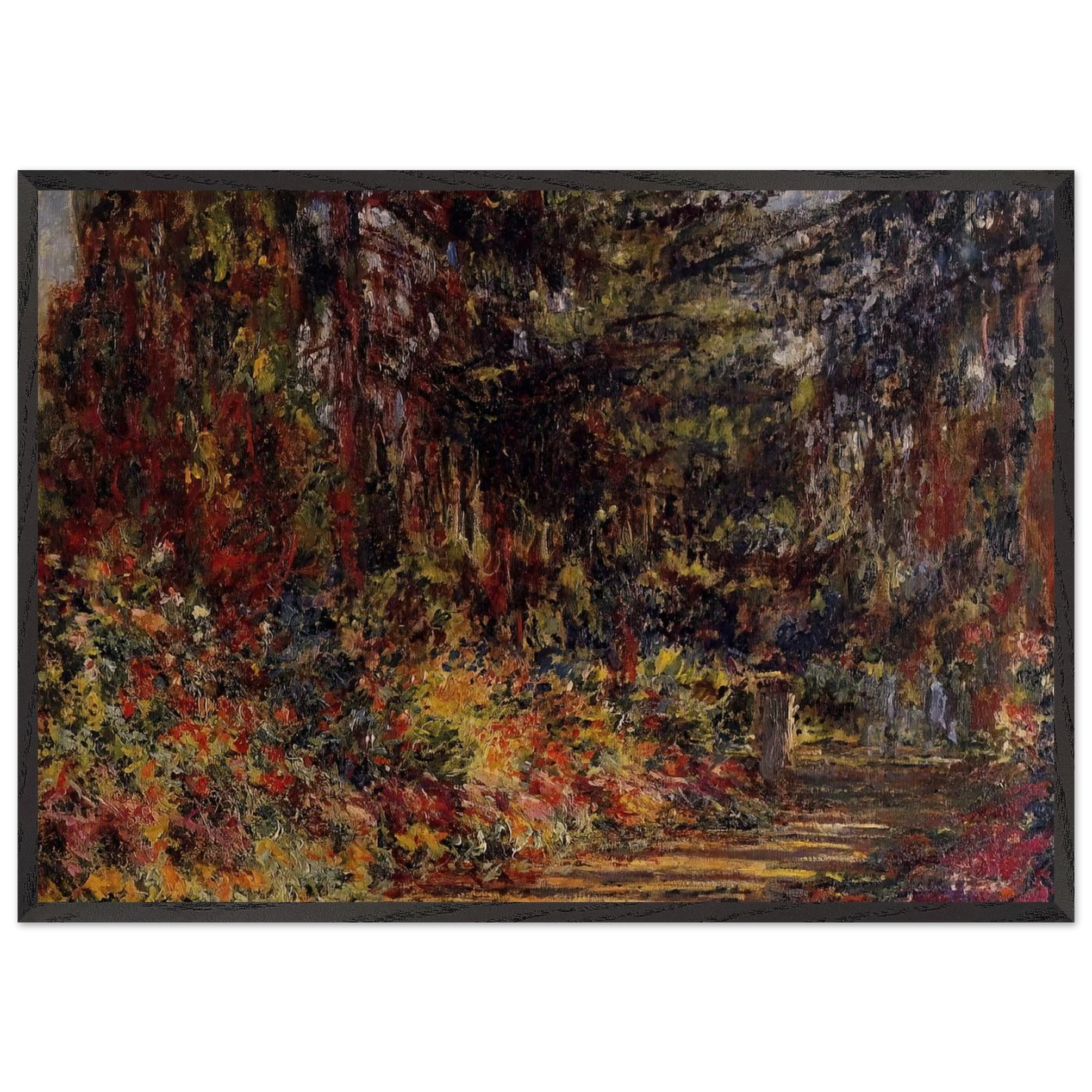 Path at Giverny - claude monet 70x100 cm / 28x40 inches Framed Art Print – Black Wooden Frame