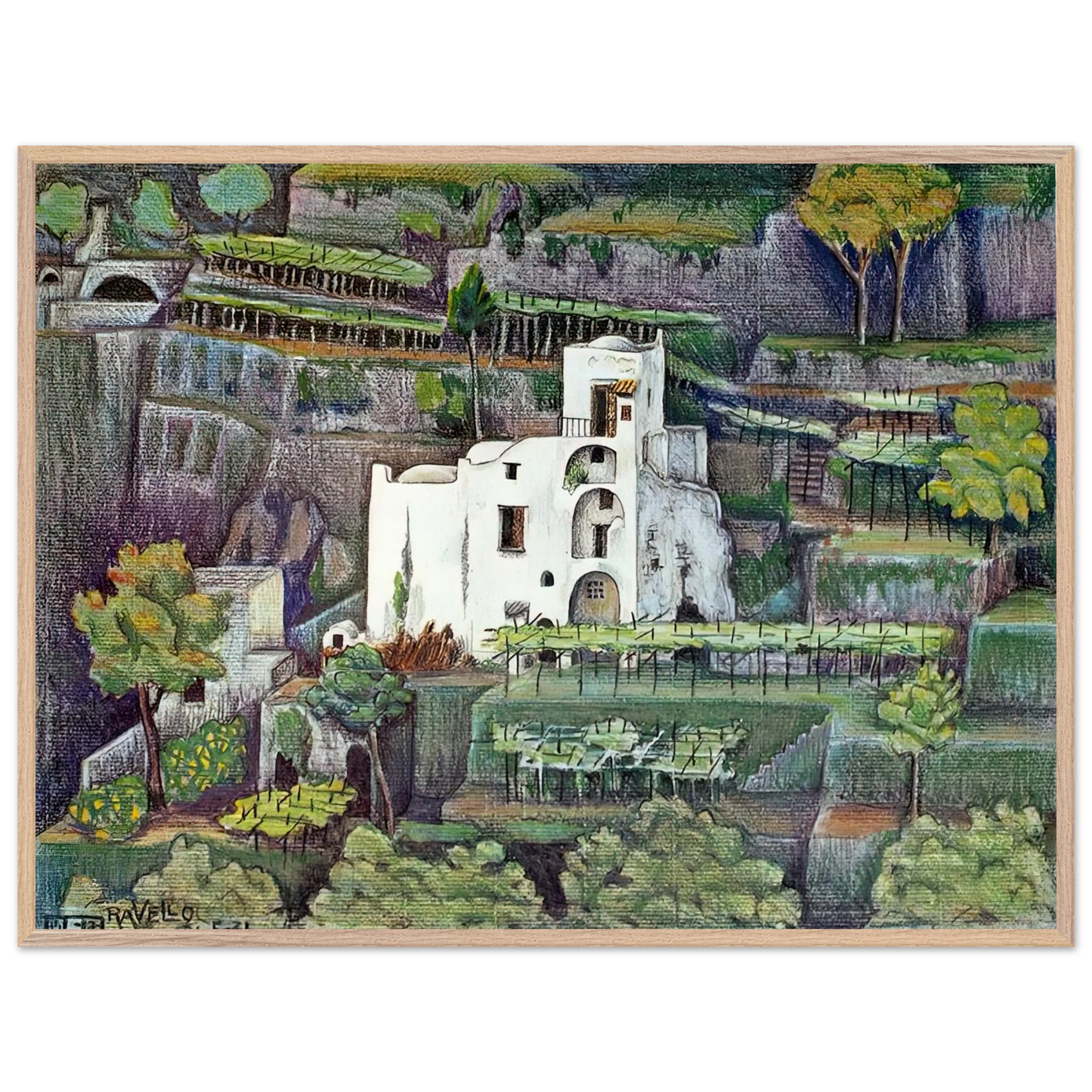 MC Escher - FARMHOUSE RAVELLO COLOUR Wall Art - 21x29.7 cm / 8x12" - Premium Wooden Framed Poster With Fine Art Paper-canvas - Black frame