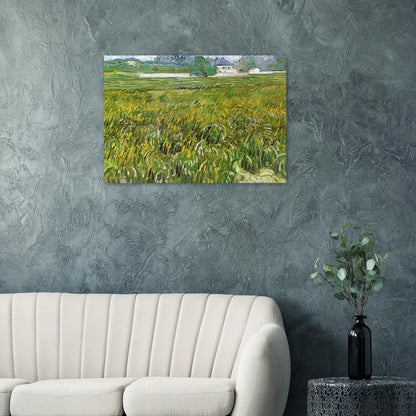 Wheat Field at Auvers with White House - Vincent van Gogh Brushed Aluminum Print - 70x100 cm / 28x40 inches | Vincent van Gogh Aluminum Print | Vincent van Gogh Prints