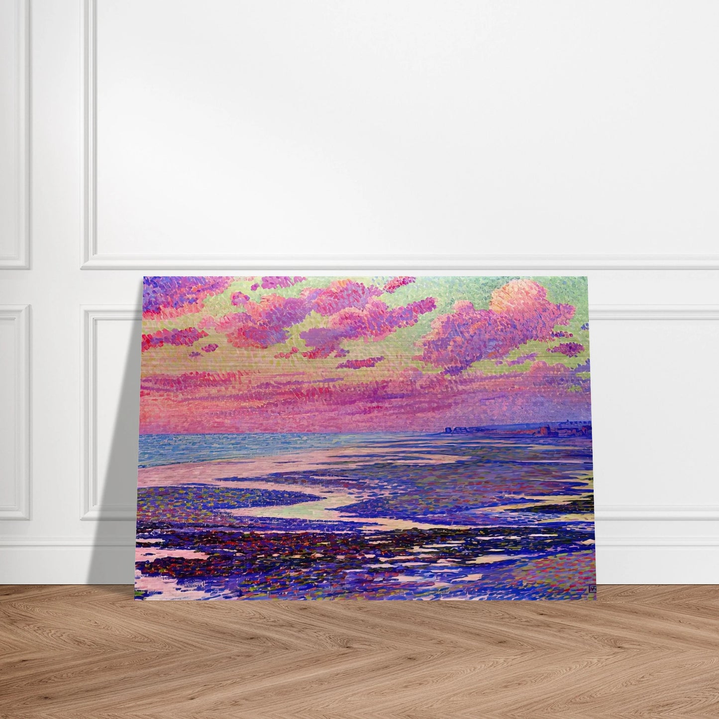 THE BEACH AT AMBLETEUSE AT LOW TIDE 1900 - Theo van Rysselberghe Brushed Aluminum Print - 70x100 cm / 28x40 inches | Theo van Rysselberghe Aluminum Print | Theo van Rysselberghe Prints
