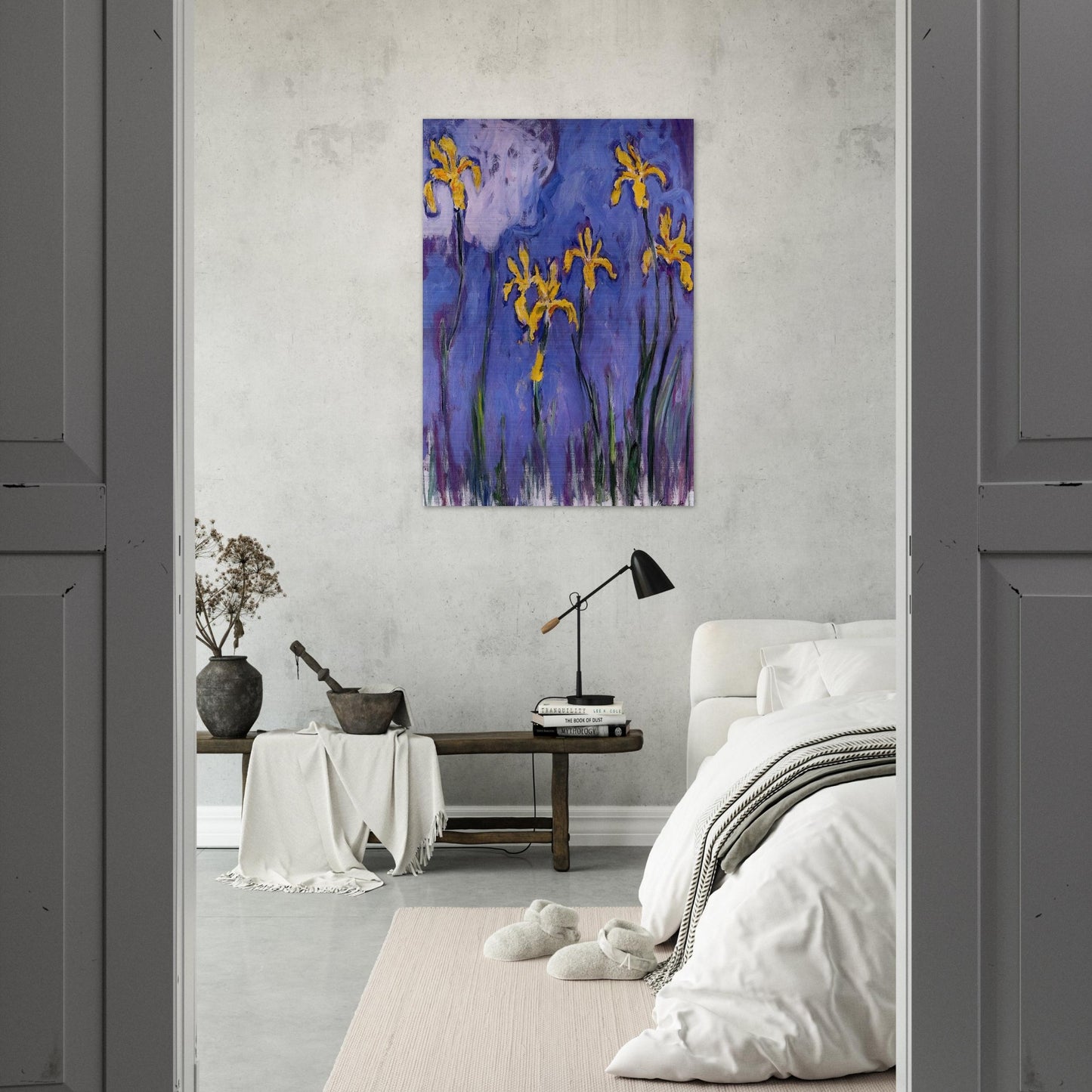 Yellow Irises with Pink Cloud - claude monet Brushed Aluminum Print - 70x100 cm / 28x40 inches | claude monet Aluminum Print | claude monet Prints