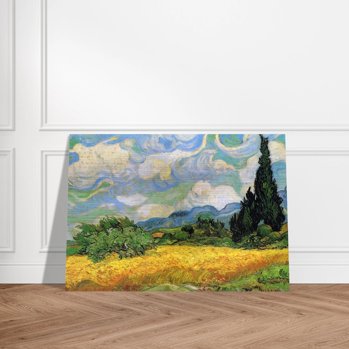 Wheat Field with Cypresses at the Haude Galline near Eygalieres - Vincent van Gogh Brushed Aluminum Print - 70x100 cm / 28x40 inches | Vincent van Gogh Aluminum Print | Vincent van Gogh Prints
