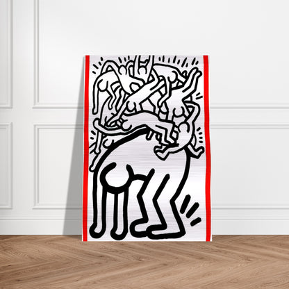 FIGHT AIDS WORLDWIDE 1990 - Keith Haring Brushed Aluminum Print - 70x100 cm / 28x40 inches | Keith Haring Aluminum Print | Keith Haring Prints