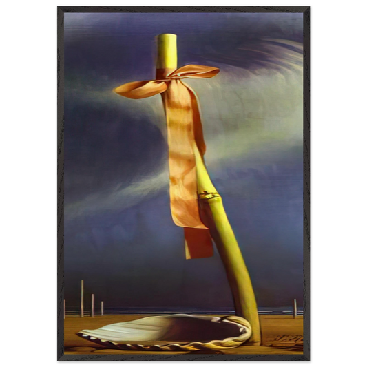 PINK KNOT AND SHELL ON THE SEASHORE - Salvador Dali 70x100 cm / 28x40 inches Framed Art Print – Black Wooden Frame