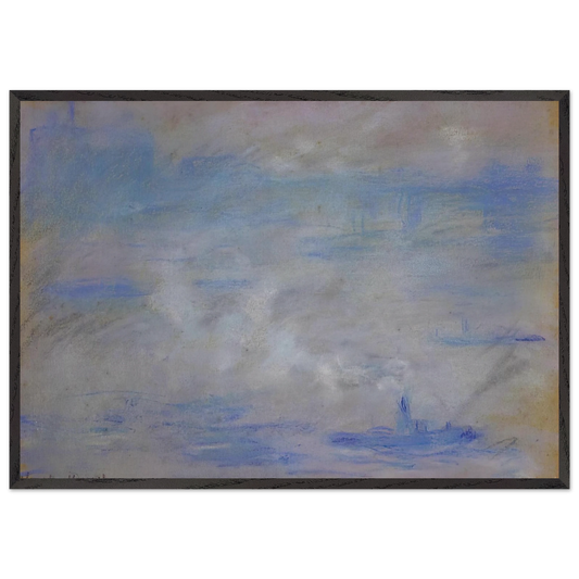 Boats on the Thames Fog Effect - claude monet 70x100 cm / 28x40 inches Framed Art Print – Black Wooden Frame