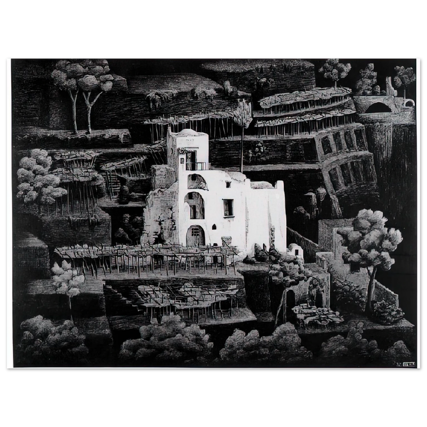 MC Escher - FARMHOUSE RAVELLO Wall Art - 21x29.7 cm / 8x12" - Fine Art Poster - -
