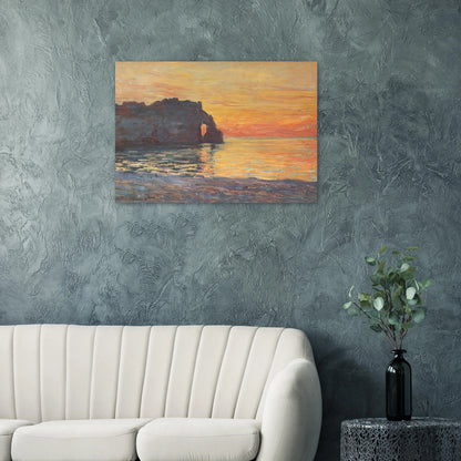 Etretat, Cliff of d`Aval, Sunset - claude monet Brushed Aluminum Print - 70x100 cm / 28x40 inches | claude monet Aluminum Print | claude monet Prints