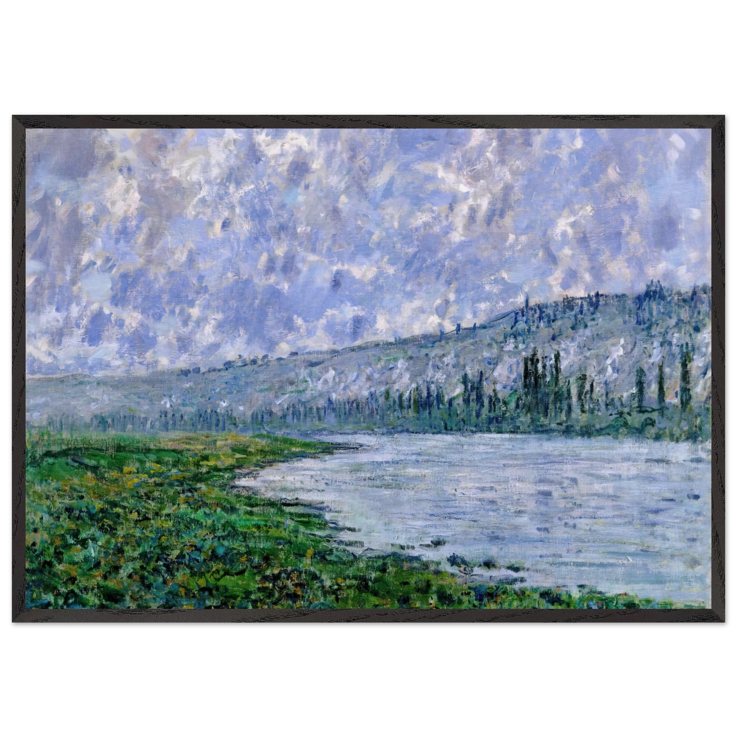 The Seine and the Chaantemesle - claude monet 70x100 cm / 28x40 inches Framed Art Print – Black Wooden Frame