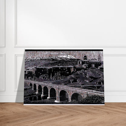 RANDAZZO AND MOUNT ETNA SICILY JANUARY 1933 1933 - MC Escher Brushed Aluminum Print - 70x100 cm / 28x40 inches | MC Escher Aluminum Print | MC Escher Prints | Maurits Cornelis Escher Prints