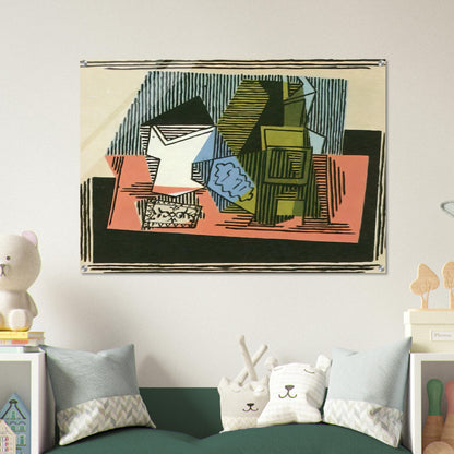 Glass, bottle, packet of tobacco - Pablo Picasso Acrylic Print - 70x100 cm / 28x40″ inches | Pablo Picasso Wall Art | Pablo Picasso Prints