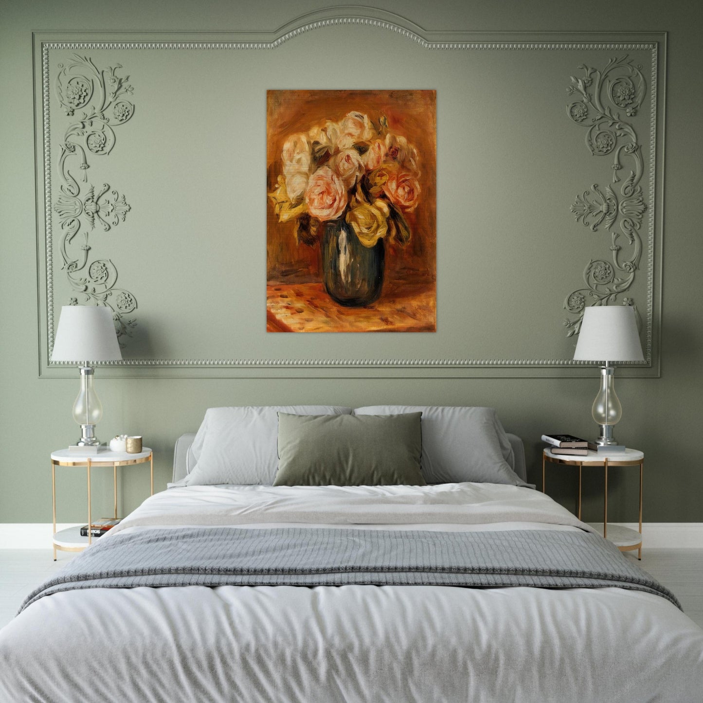 Roses in a Blue Vase - Pierre-Auguste Renoir Brushed Aluminum Print - 70x100 cm / 28x40 inches | Pierre-Auguste Renoir Aluminum Print | Pierre-Auguste Renoir Prints