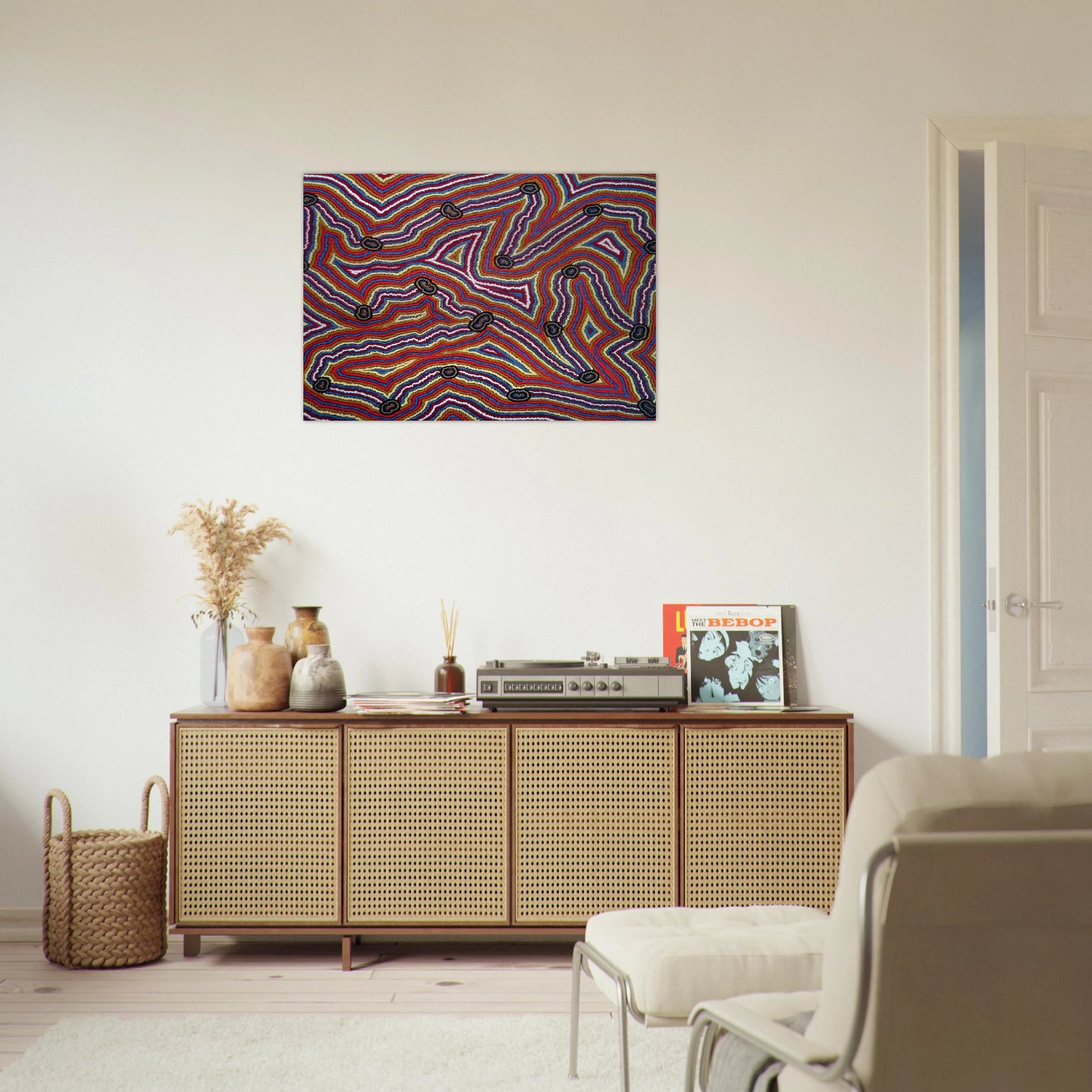 Narripi Dreaming - 1992 - Clifford Possum Tjapaltjarri Brushed Aluminum Print - 70x100 cm / 28x40 inches | Clifford Possum Tjapaltjarri Aluminum Print | Clifford Possum Tjapaltjarri Prints