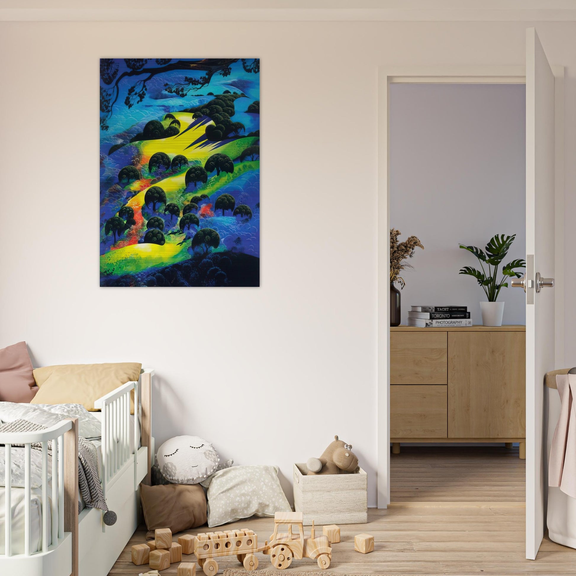 Fading Sunset Flame - Eyvind Earle Brushed Aluminum Print - 70x100 cm / 28x40 inches | Eyvind Earle Aluminum Print | Eyvind Earle Prints