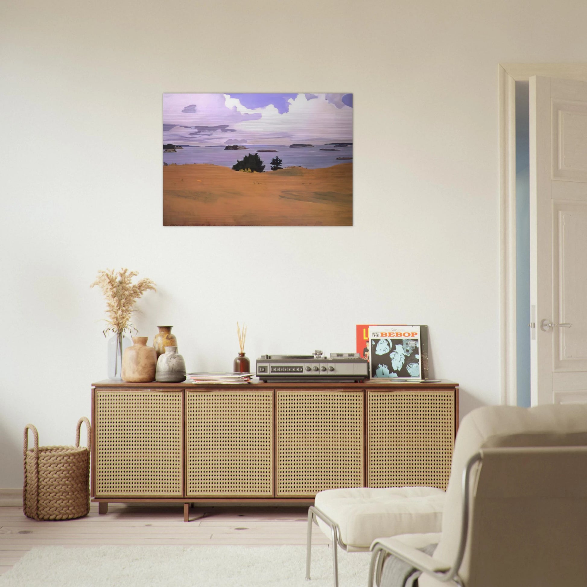 PENOBSCOT BAY WITH YELLOW FIELD 1968 - Fairfield Porter Brushed Aluminum Print - 70x100 cm / 28x40 inches | Fairfield Porter Aluminum Print | Fairfield Porter Prints