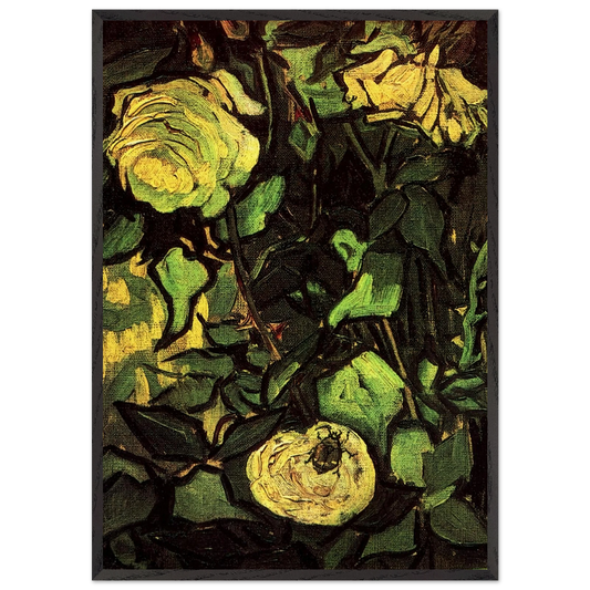 Roses and Beetle - Vincent van Gogh 70x100 cm / 28x40 inches Framed Art Print – Black Wooden Frame