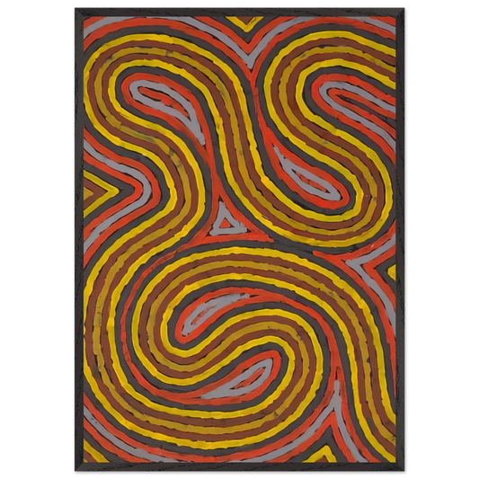 Narripi Worm Dreaming - 1997 - Clifford Possum Tjapaltjarri 70x100 cm / 28x40 inches Framed Art Print – Black Wooden Frame