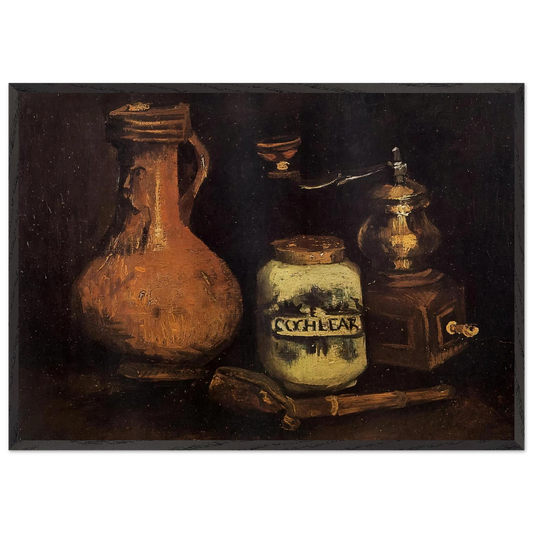 Still Life with Coffee Mill Pipe Case and Jug - Vincent van Gogh 70x100 cm / 28x40 inches Framed Art Print – Black Wooden Frame