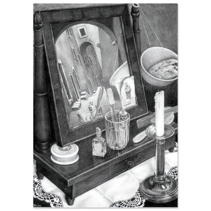 MC Escher - CANDLE MIRROR Wall Art - 60x80 cm / 24x32 inches - Premium Wooden Framed Poster With Fine Art Paper-canvas - Wood frame