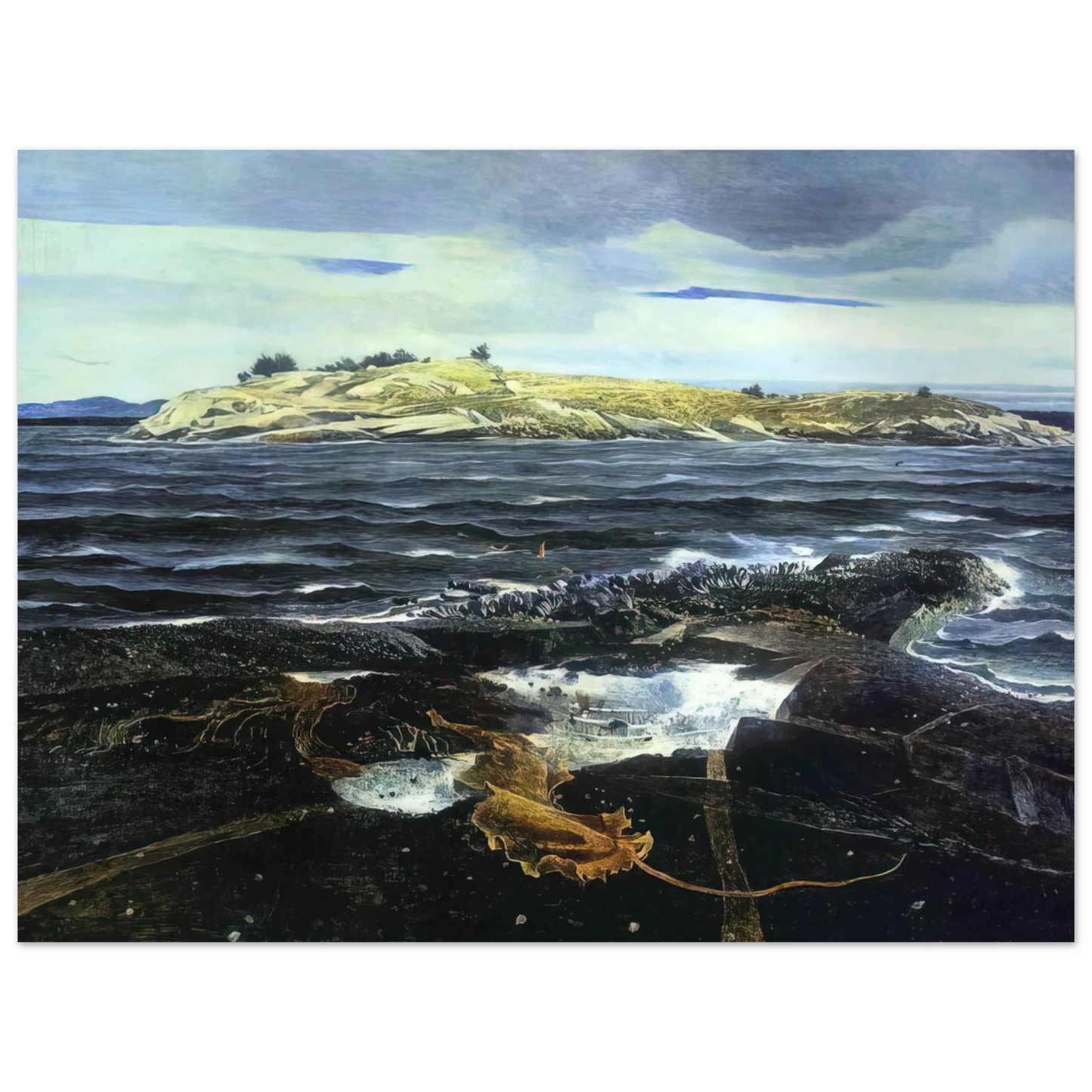 Andrew Wyeth - LITTLE CALDWELLS ISLAND Wall Art - 21x29.7 cm / 8x12" - Premium Wooden Framed Poster With Fine Art Paper-canvas - White frame