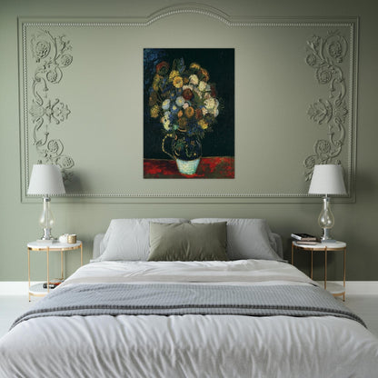 Still Life Vase with Zinnias - Vincent van Gogh Brushed Aluminum Print - 70x100 cm / 28x40 inches | Vincent van Gogh Aluminum Print | Vincent van Gogh Prints
