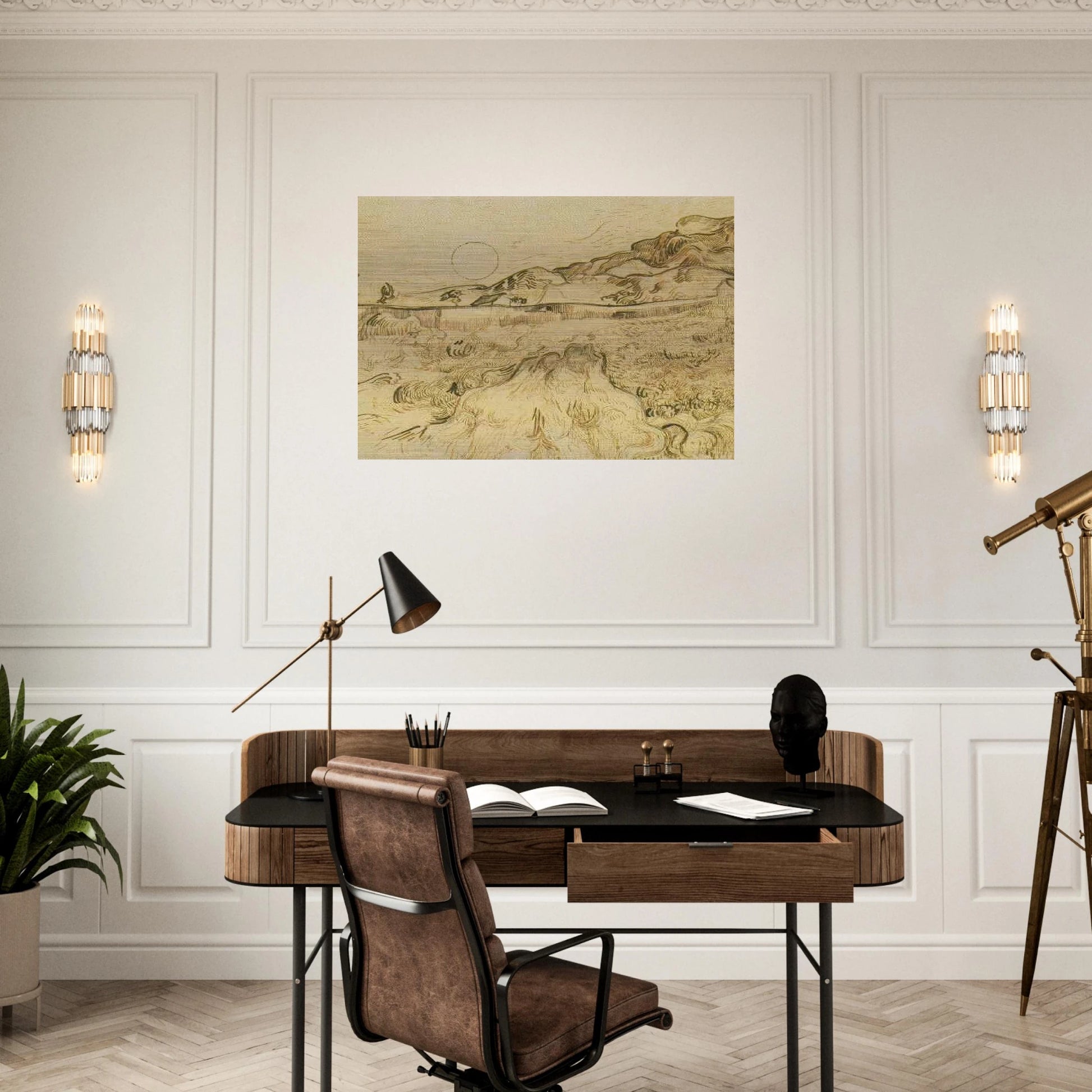 Enclosed Wheat Field with Reaper - Vincent van Gogh Brushed Aluminum Print - 70x100 cm / 28x40 inches | Vincent van Gogh Aluminum Print | Vincent van Gogh Prints