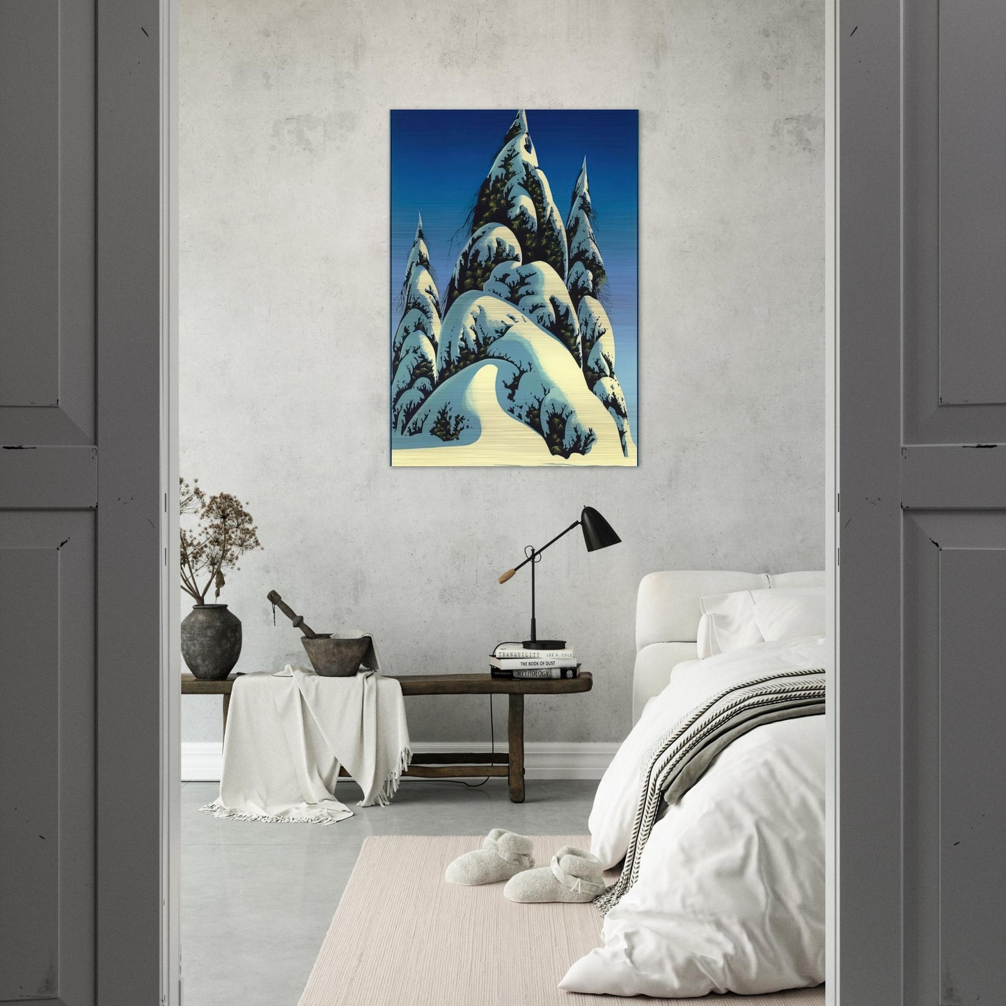 New Fallen Snow - Eyvind Earle Brushed Aluminum Print - 70x100 cm / 28x40 inches | Eyvind Earle Aluminum Print | Eyvind Earle Prints