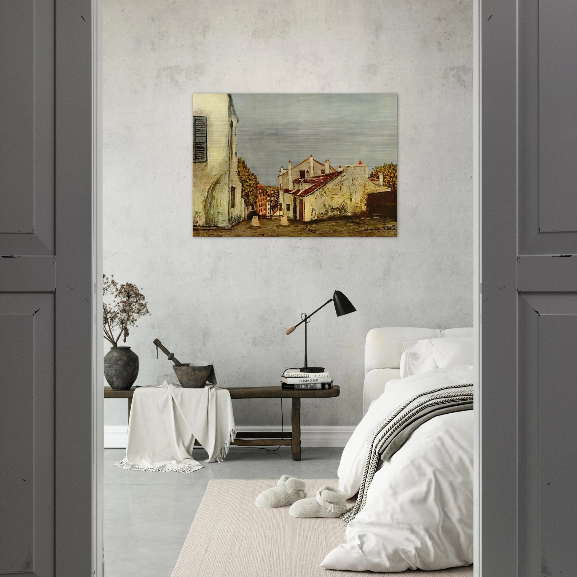 HOUSES IN MONTMARTRE - Maurice Utrillo Brushed Aluminum Print - 70x100 cm / 28x40 inches | Maurice Utrillo Aluminum Print | Maurice Utrillo Prints