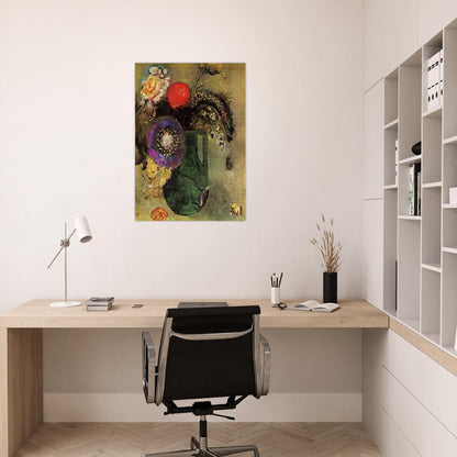 FLOWERS IN GREEN VASE WITH HANDLES - Odilon Redon Brushed Aluminum Print - 70x100 cm / 28x40 inches | Odilon Redon Aluminum Print | Odilon Redon Prints