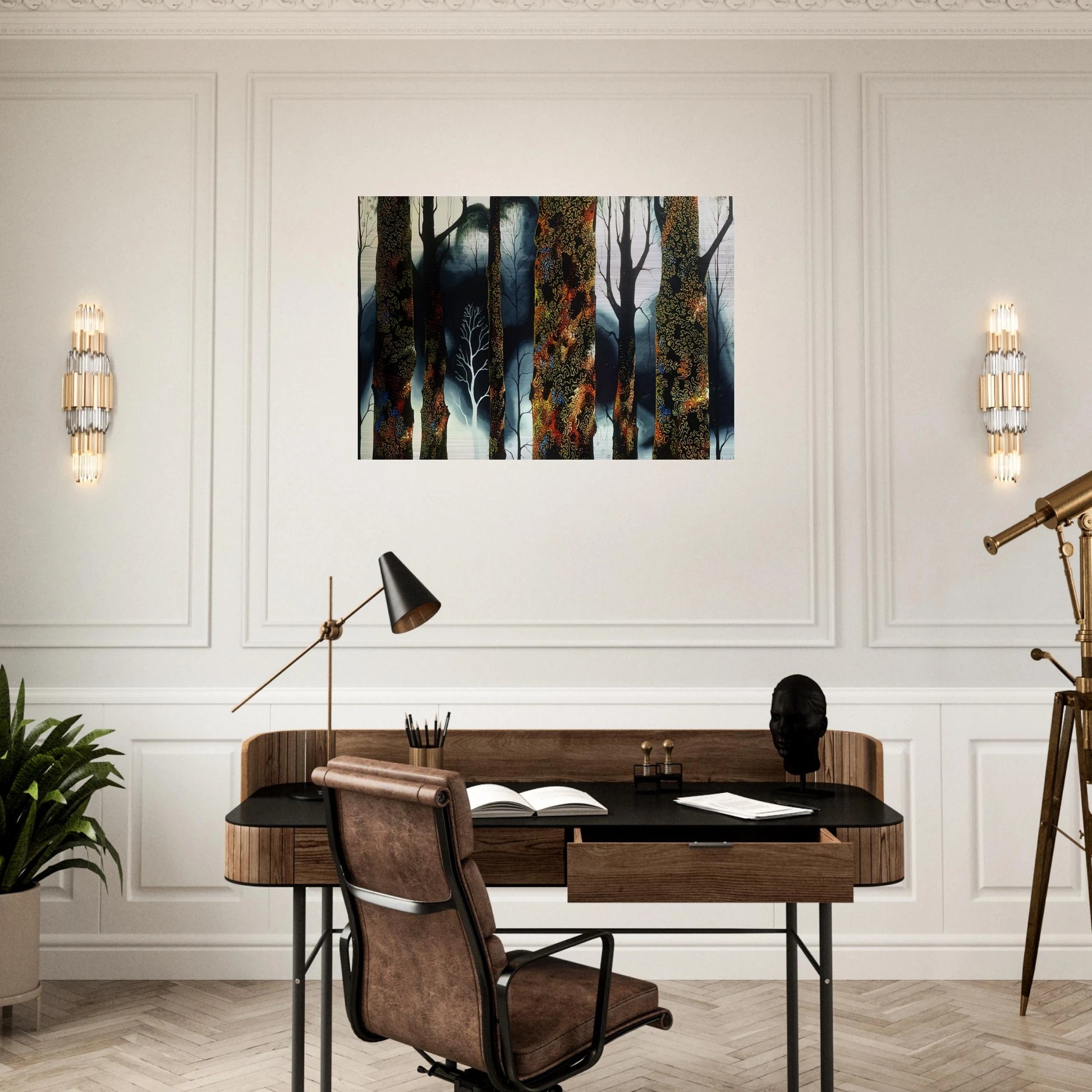 Jewel Trees - Eyvind Earle Brushed Aluminum Print - 70x100 cm / 28x40 inches | Eyvind Earle Aluminum Print | Eyvind Earle Prints