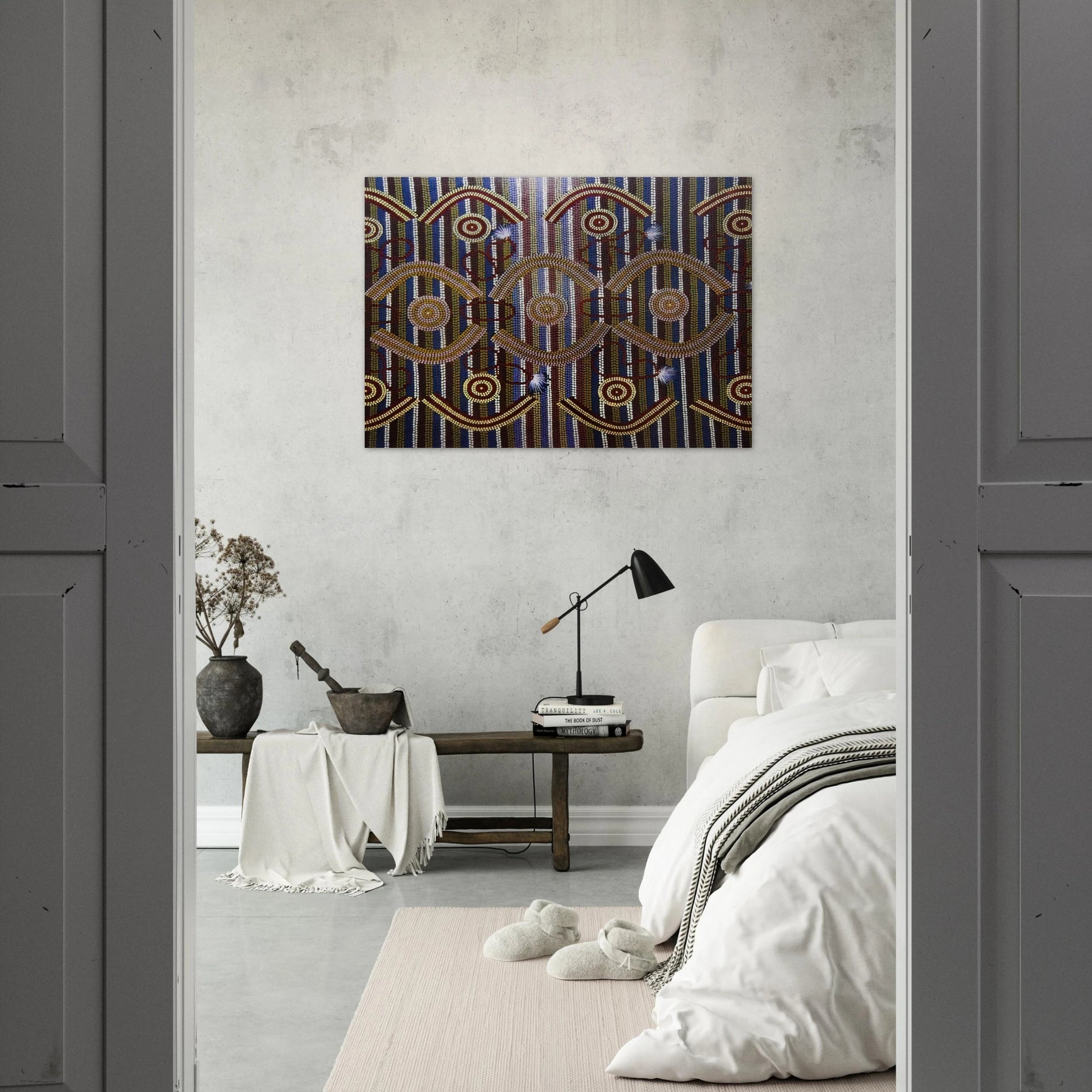 Anmatyerre Ceremonial Designs Associated with the Rockhole Site Intankangu - 1982 - Clifford Possum Tjapaltjarri Brushed Aluminum Print - 70x100 cm / 28x40 inches | Clifford Possum Tjapaltjarri Aluminum Print | Clifford Possum Tjapaltjarri Prints