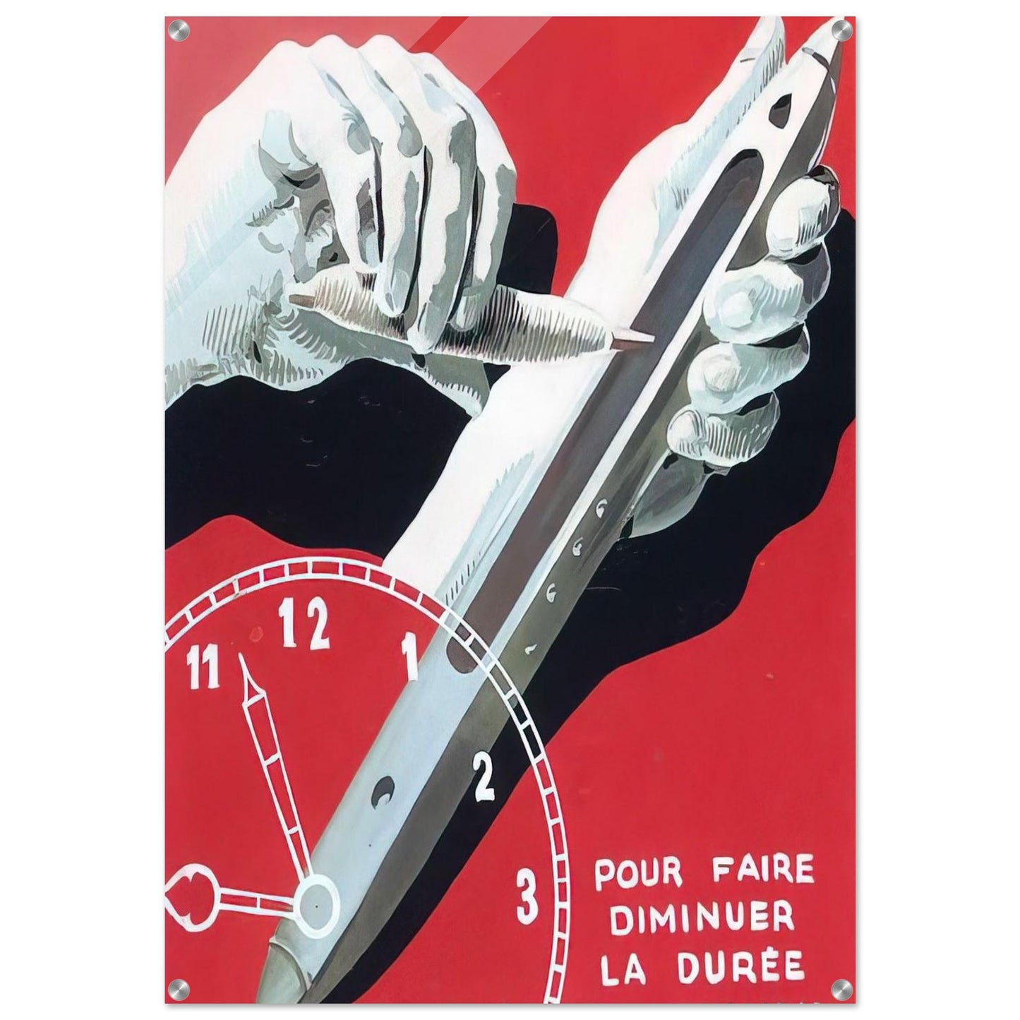 PROJECT OF POSTER THE CENTER OF TEXTILE WORKERS IN BELGIUM TO REDUCE WORKING HOURS 1938 - Rene Magritte Acrylic Print - 70x100 cm / 28x40″ inches