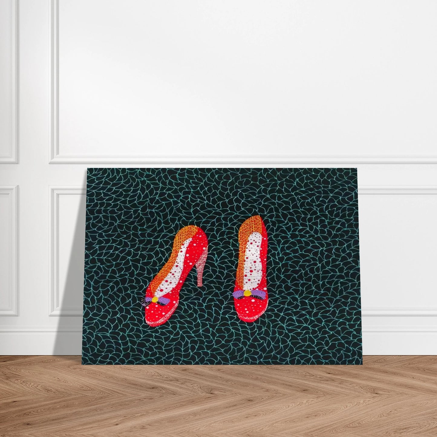 SHOES 1985 - Yayoi Kusama Brushed Aluminum Print - 70x100 cm / 28x40 inches | Yayoi Kusama Aluminum Print | Yayoi Kusama Prints