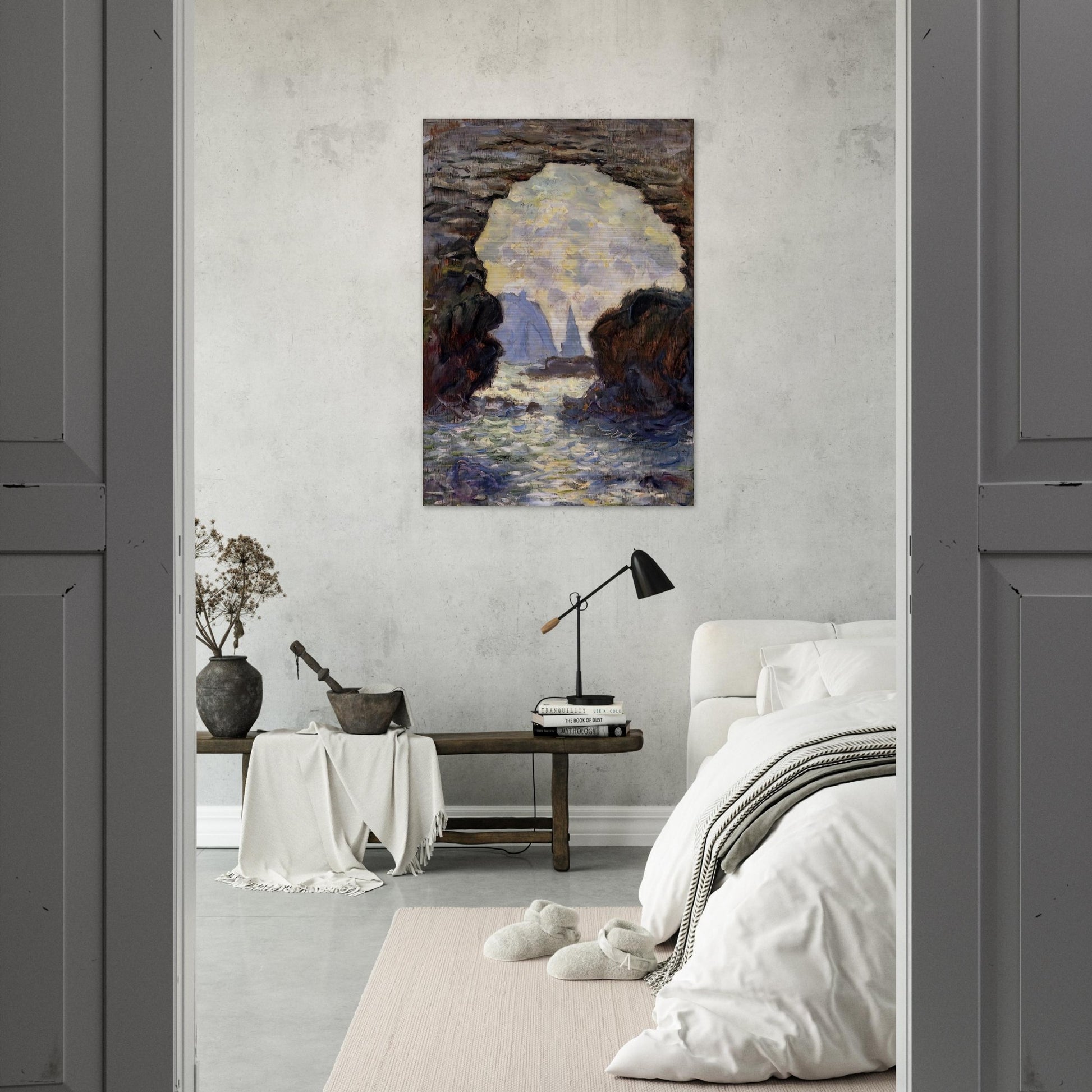 The Rock Needle Seen through the Porte d'Aumont - claude monet Brushed Aluminum Print - 70x100 cm / 28x40 inches | claude monet Aluminum Print | claude monet Prints