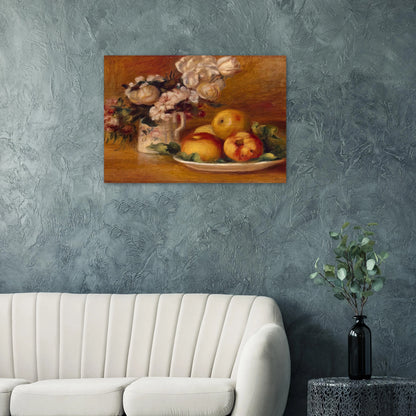 Apples and Flowers - Pierre-Auguste Renoir Brushed Aluminum Print - 70x100 cm / 28x40 inches | Pierre-Auguste Renoir Aluminum Print | Pierre-Auguste Renoir Prints