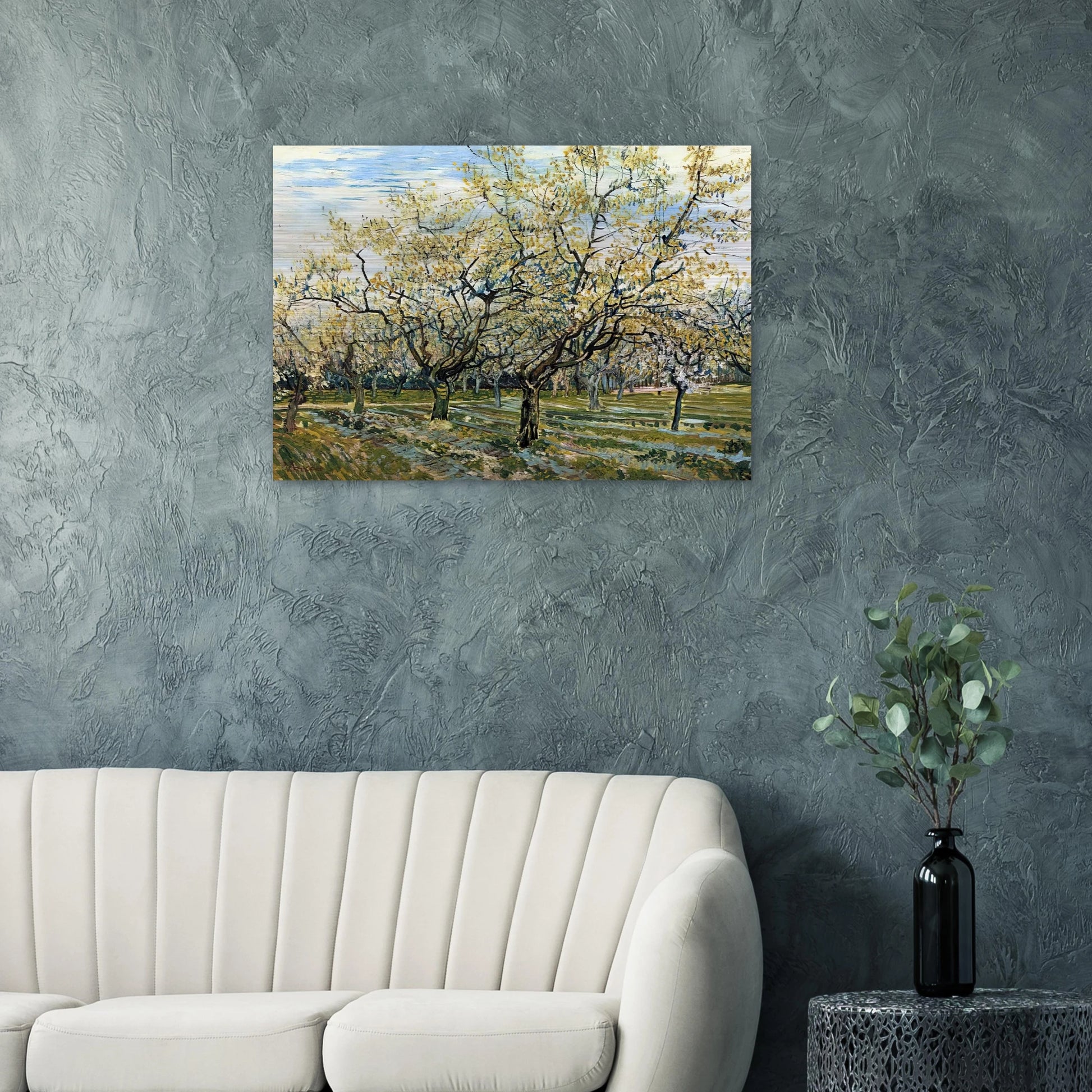 Orchard with Blossoming Plum Trees - Vincent van Gogh Brushed Aluminum Print - 70x100 cm / 28x40 inches | Vincent van Gogh Aluminum Print | Vincent van Gogh Prints
