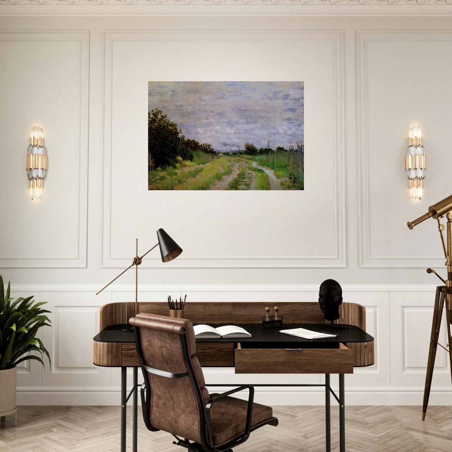 Lane in the Vineyards at Argenteuil - claude monet Brushed Aluminum Print - 70x100 cm / 28x40 inches | claude monet Aluminum Print | claude monet Prints