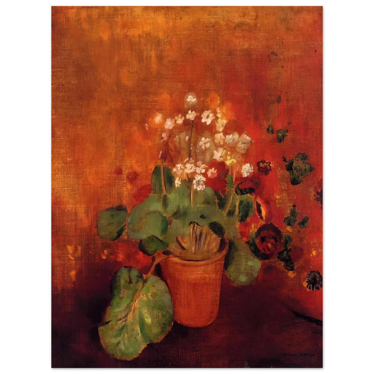 Odilon Redon - FLOWERS IN A POT ON A RED BACKGROUND  75x100 cm / 30x40inches Fine Art Poster