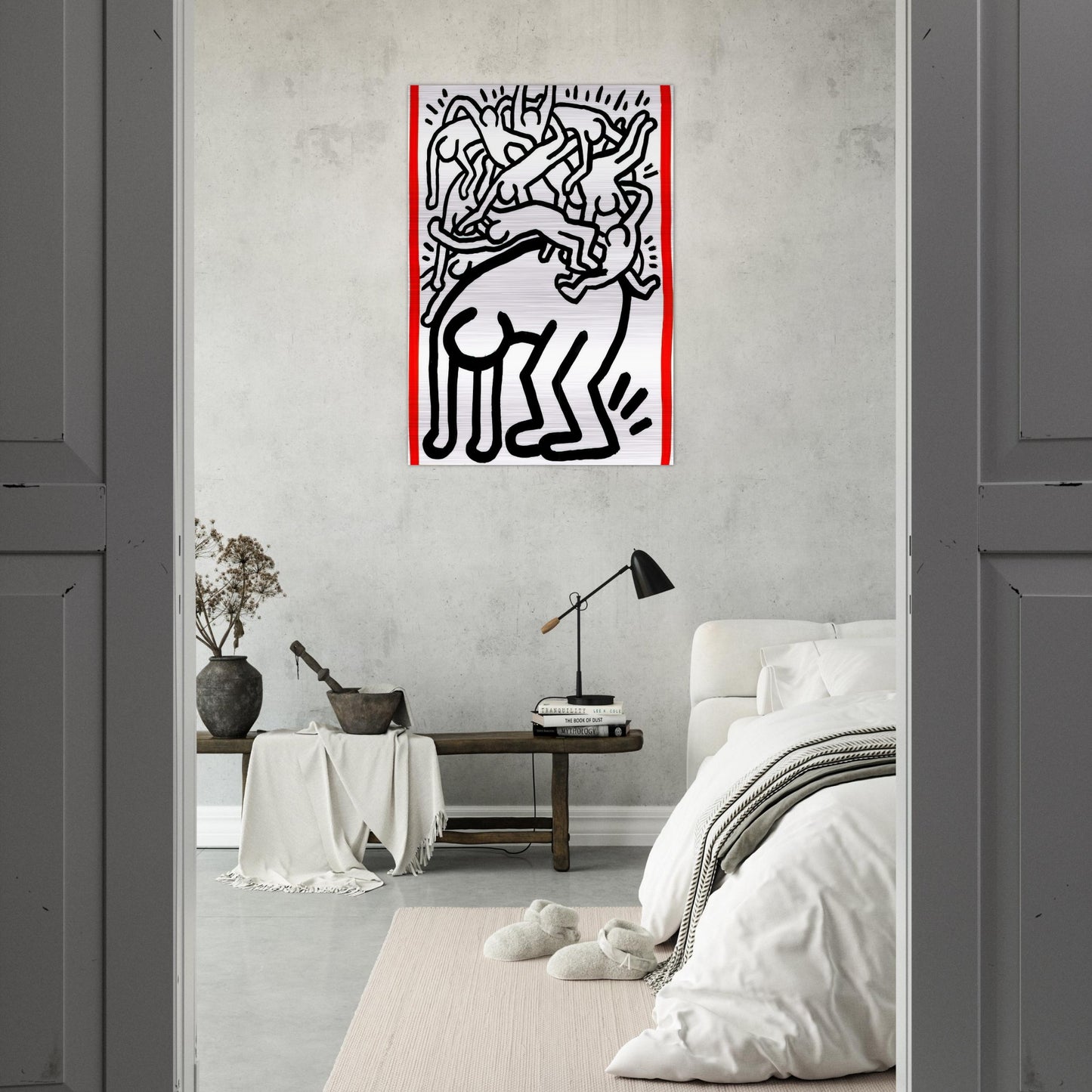 FIGHT AIDS WORLDWIDE 1990 - Keith Haring Brushed Aluminum Print - 70x100 cm / 28x40 inches | Keith Haring Aluminum Print | Keith Haring Prints