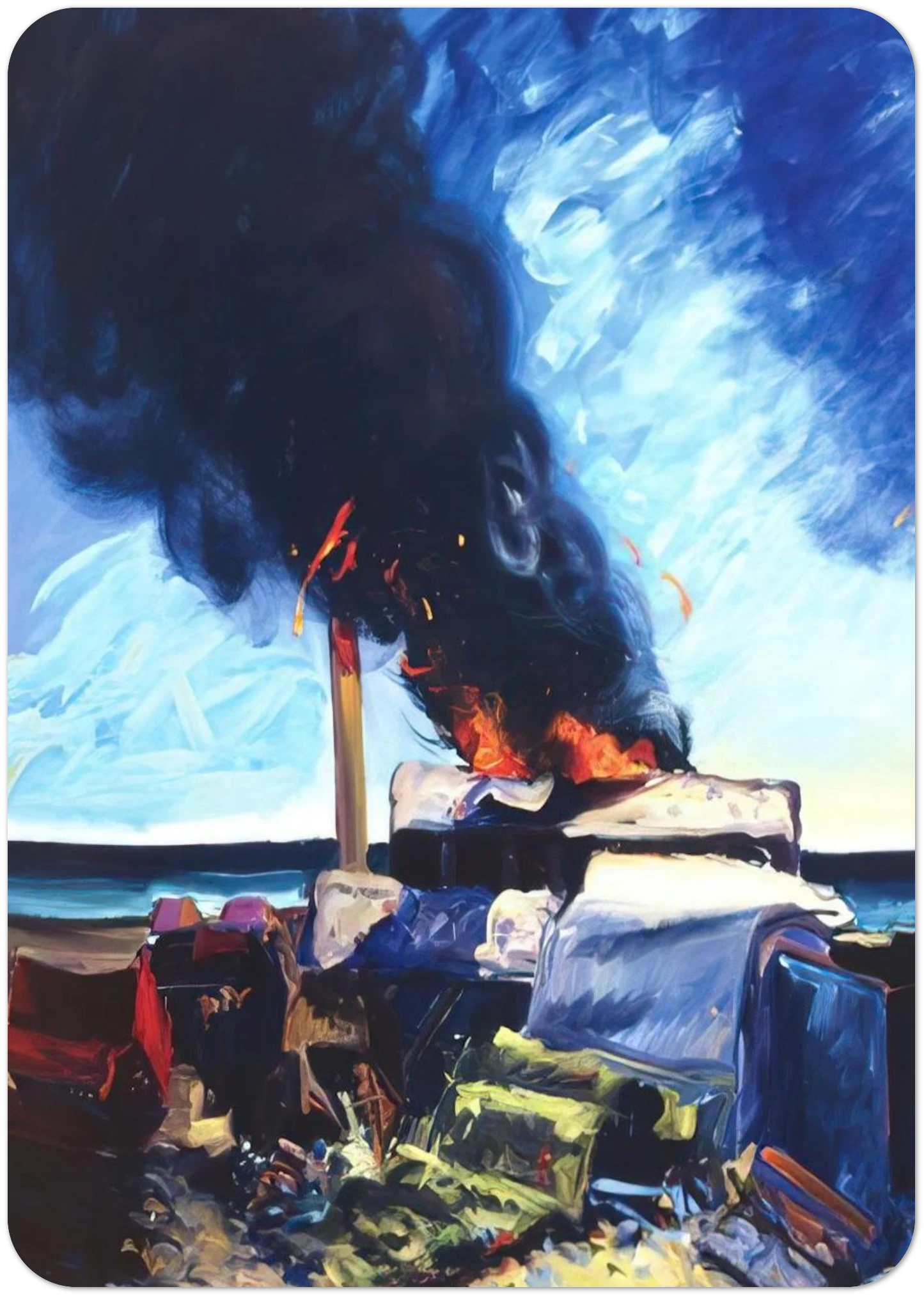 Beach Trash Burning - 1982 By Carlos Almaraz Pack of 10 Post Cards | Carlos Almaraz Post Cards | A6 (10.5 x 14.8 cm) - 4.1 x 5.8 inches