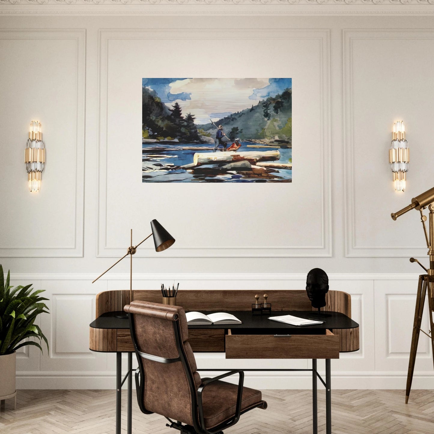 HUDSON RIVER LOGGING - Winslow Homer Brushed Aluminum Print - 70x100 cm / 28x40 inches | Winslow Homer Aluminum Print | Winslow Homer Prints