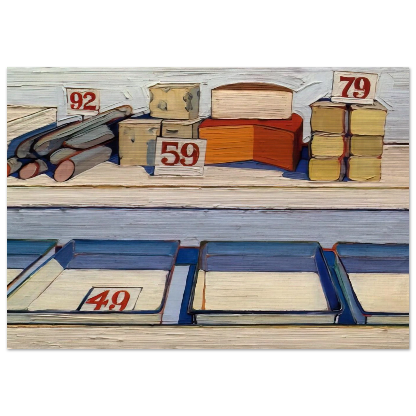 Delicatessen Counter - 1962 - Wayne Thiebaud Brushed Aluminum Print - 70x100 cm / 28x40 inches | Wayne Thiebaud Aluminum Print | Wayne Thiebaud Prints