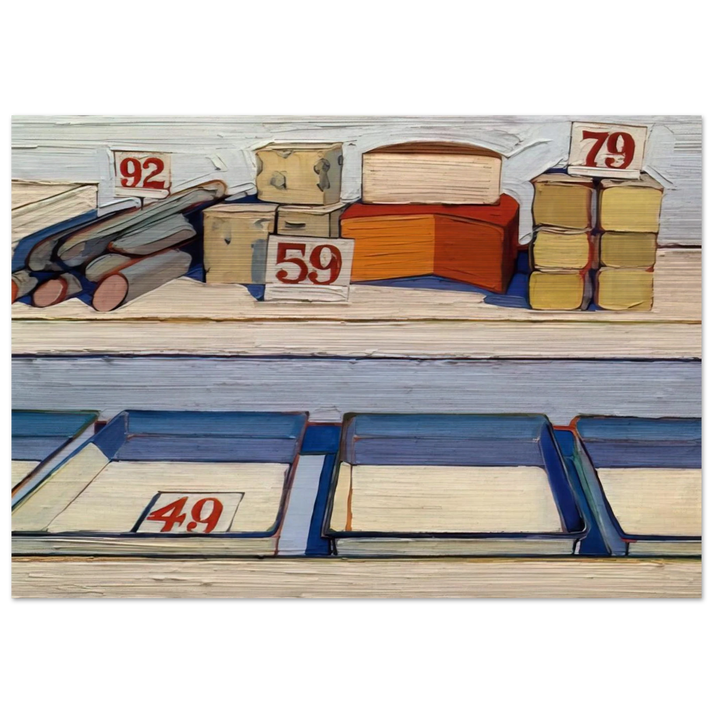 Delicatessen Counter - 1962 - Wayne Thiebaud Brushed Aluminum Print - 70x100 cm / 28x40 inches | Wayne Thiebaud Aluminum Print | Wayne Thiebaud Prints