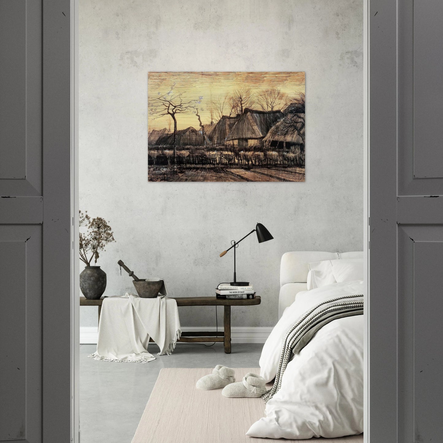Houses with Thatched Roofs - Vincent van Gogh Brushed Aluminum Print - 70x100 cm / 28x40 inches | Vincent van Gogh Aluminum Print | Vincent van Gogh Prints