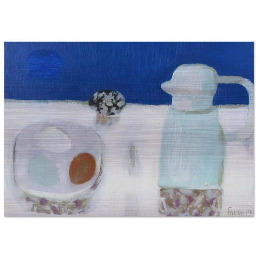 Jug and Four Eggs - 1967 - Mary Fedden Brushed Aluminum Print - 70x100 cm / 28x40 inches | Mary Fedden Aluminum Print | Mary Fedden Prints
